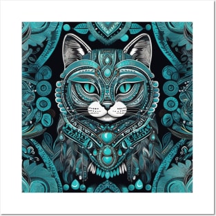 Turquoise Feline Spirit Posters and Art